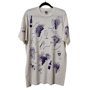 VINTAGE 90's Fruit Of The Loom Unisex All Of Print Wine Graphic Tee T-Shirt
